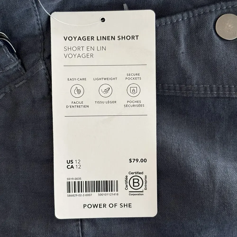 NWT Athleta Size 12 Voyager Short 100% Linen Granite Blue $79 - 586829